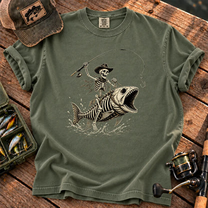 Skeleton Bass Fishing T-Shirt in Moss