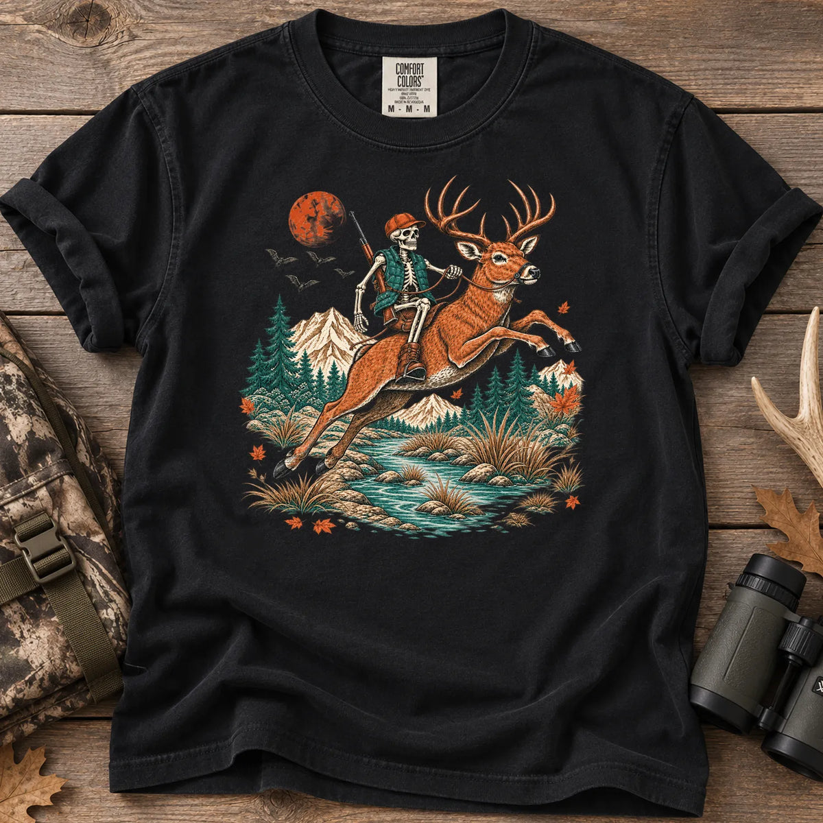 Skeleton Deer Hunting T-Shirt in Black