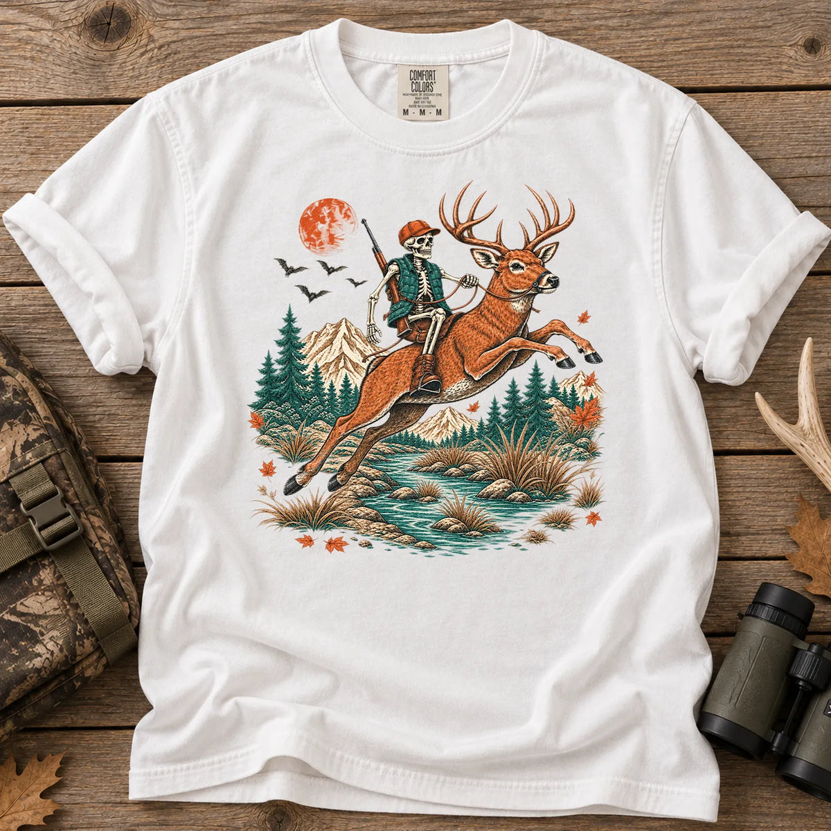 Skeleton Deer Hunting T-Shirt in White