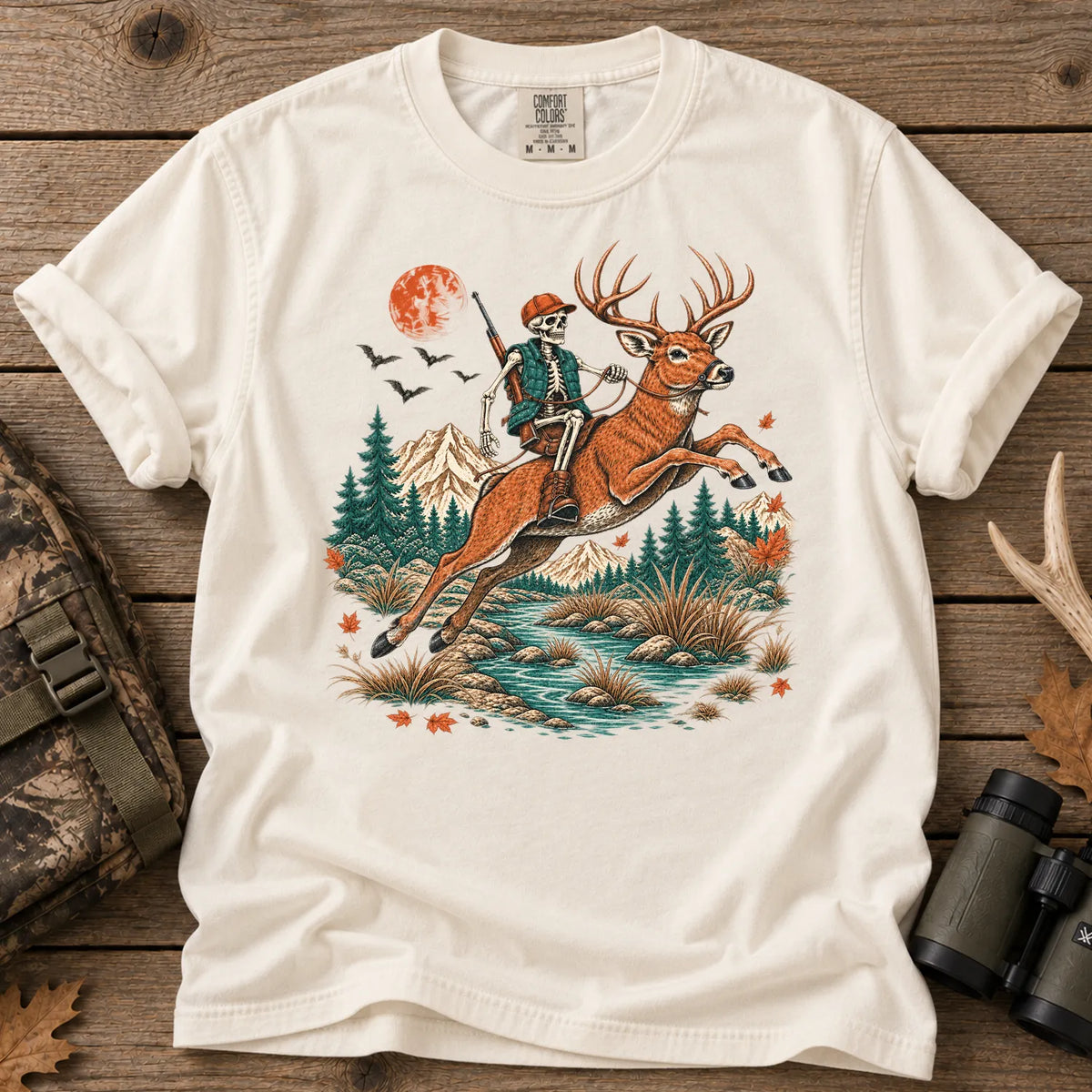 Skeleton Deer Hunting T-Shirt in Ivory