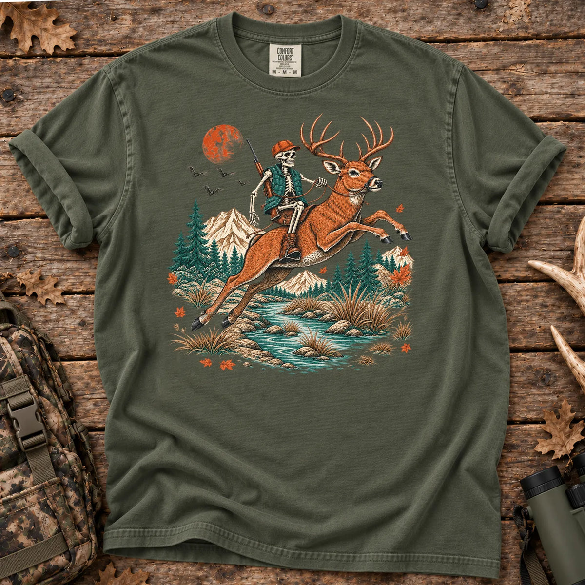 Skeleton Deer Hunting T-Shirt in Moss