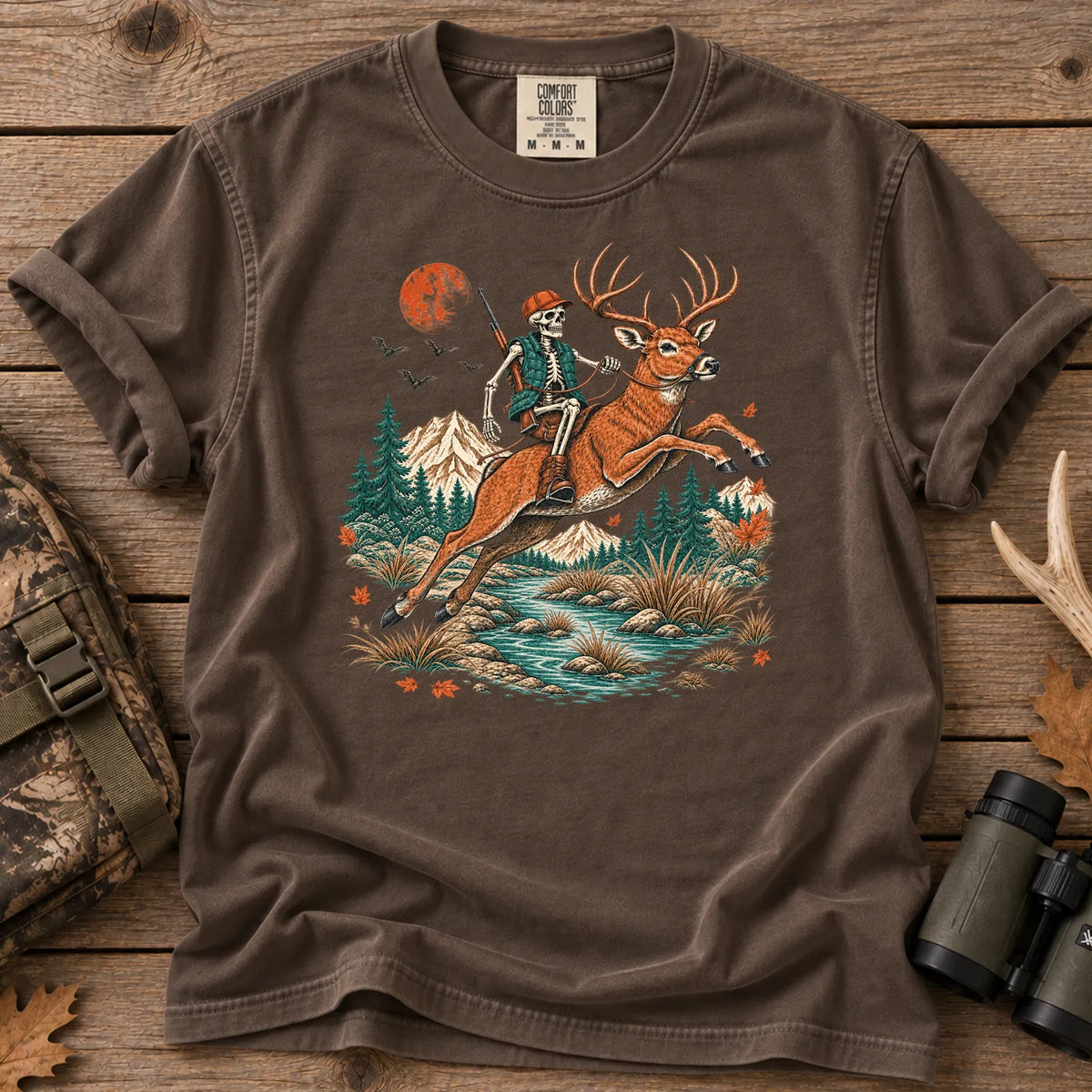 Skeleton Deer Hunting T-Shirt in Espresso