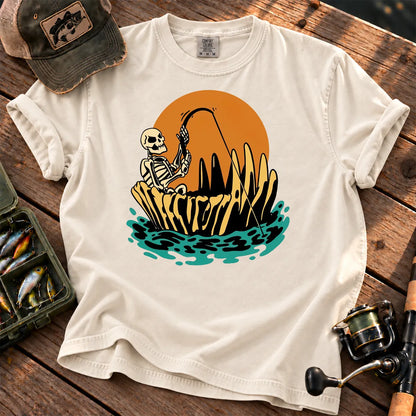 Skeleton Sunset Fishing T-Shirt in Ivory
