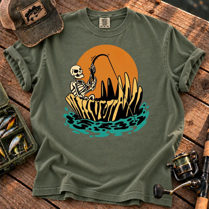 Skeleton Sunset Fishing T-Shirt in Moss
