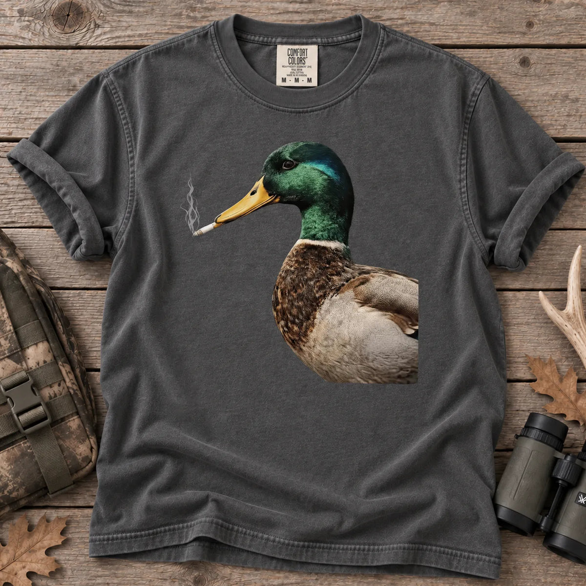 Smoking Mallard Duck T-Shirt in Pepper