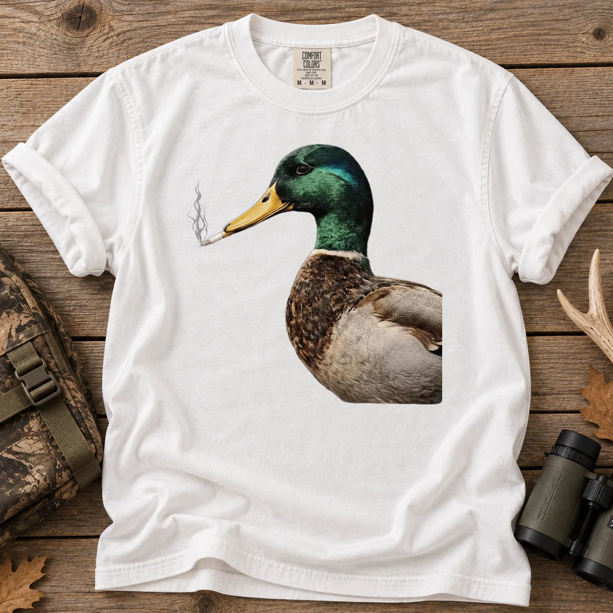 Smoking Mallard Duck T-Shirt in White
