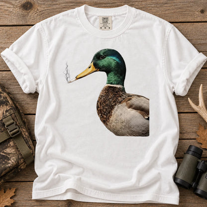 Smoking Mallard Duck T-Shirt in White