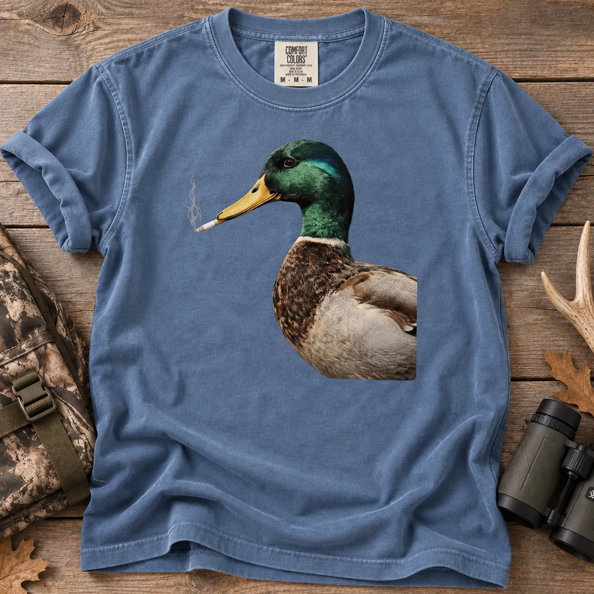 Smoking Mallard Duck T-Shirt in Blue Jean