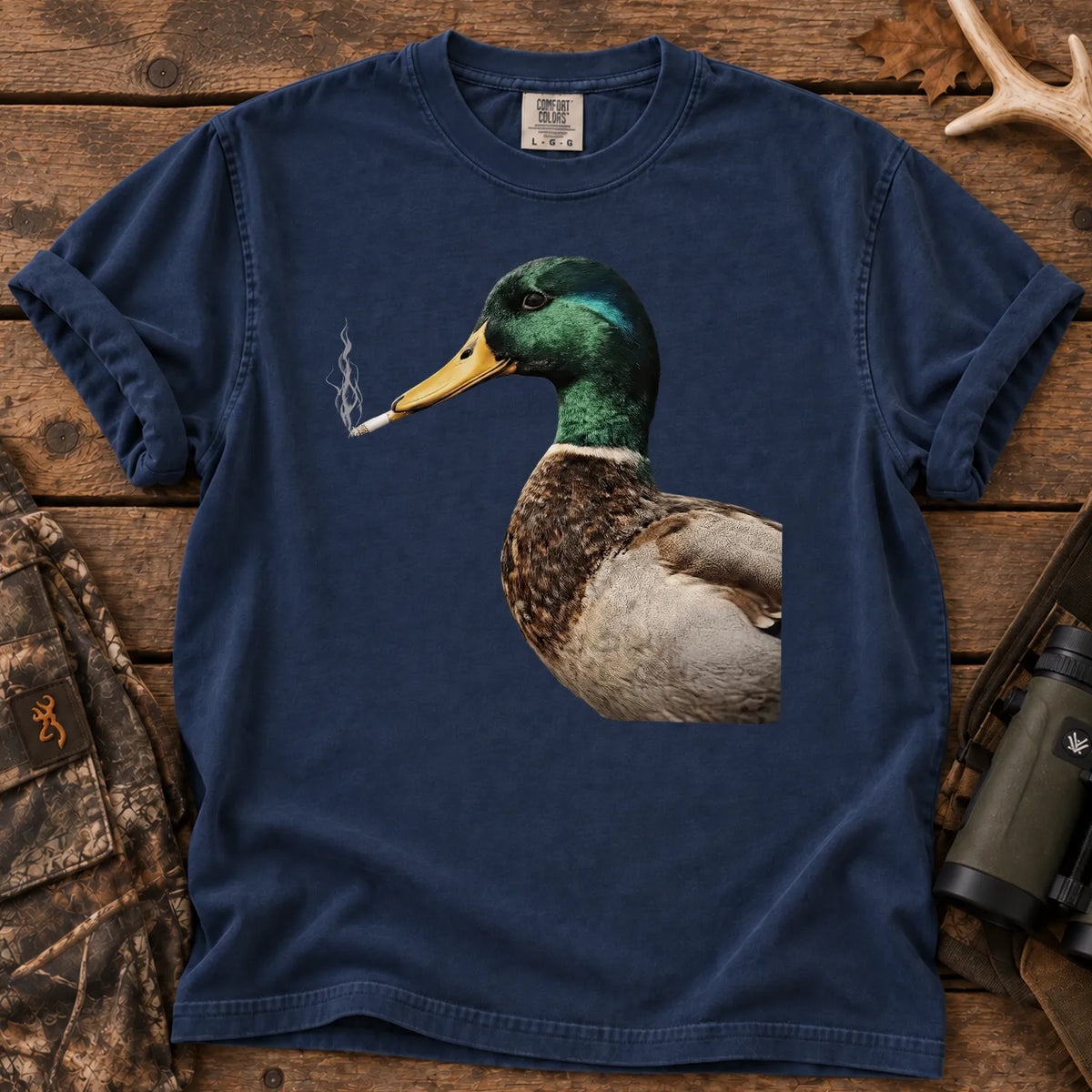 Smoking Mallard Duck T-Shirt in True Navy