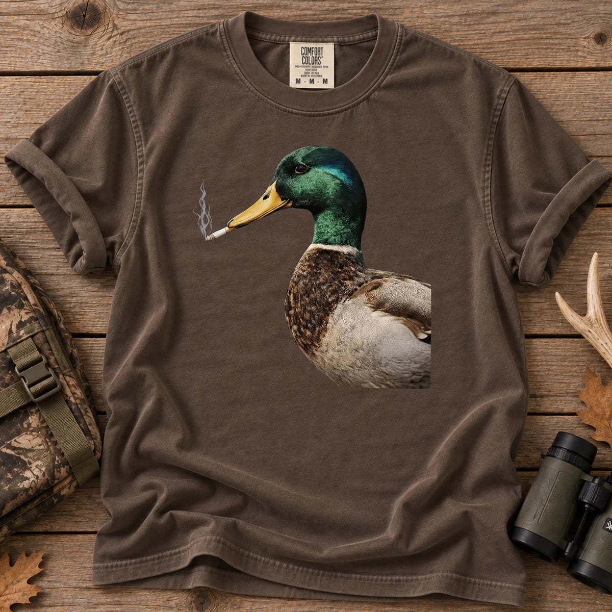 Smoking Mallard Duck T-Shirt in Espresso