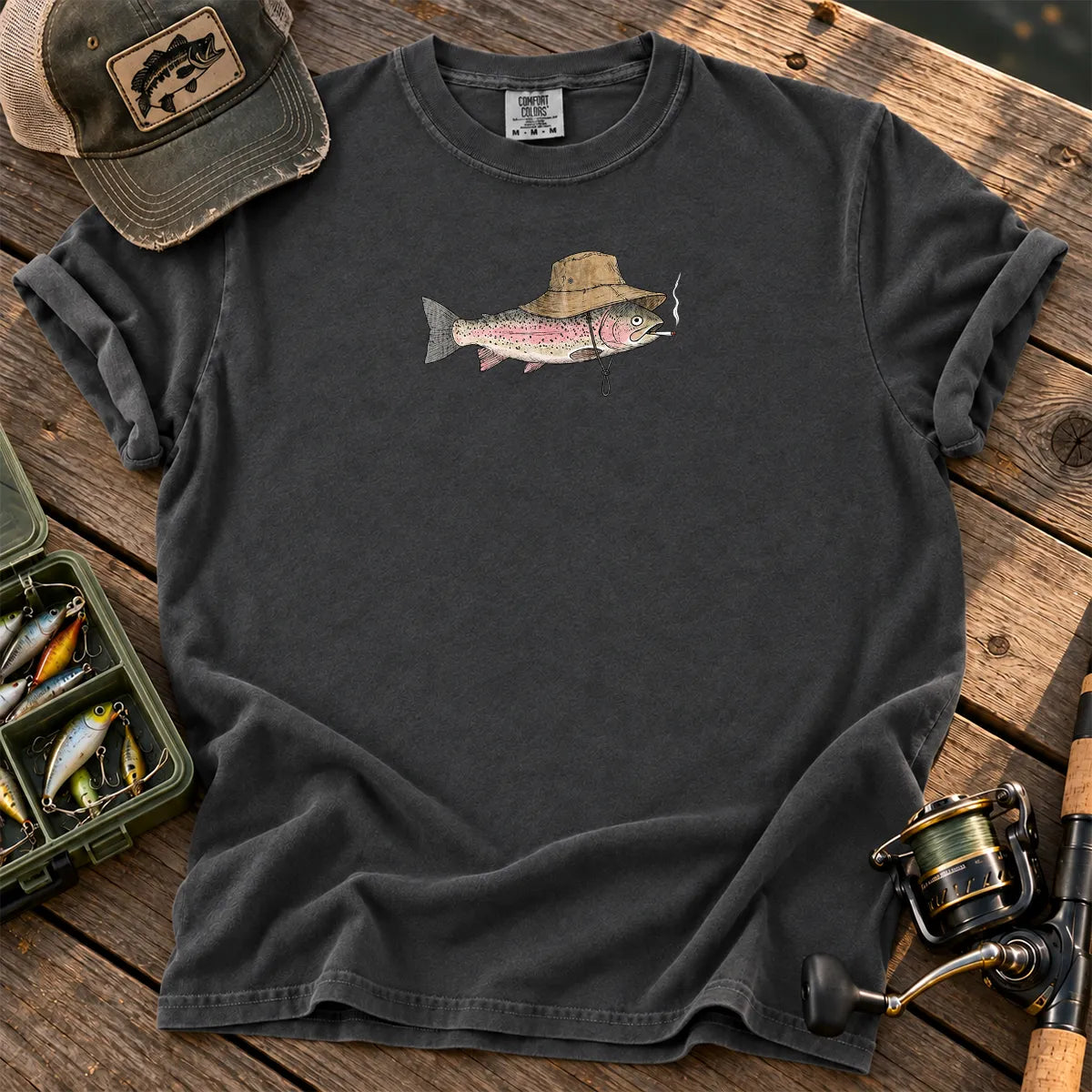 Smoking Trout Bucket Hat T-Shirt in Pepper