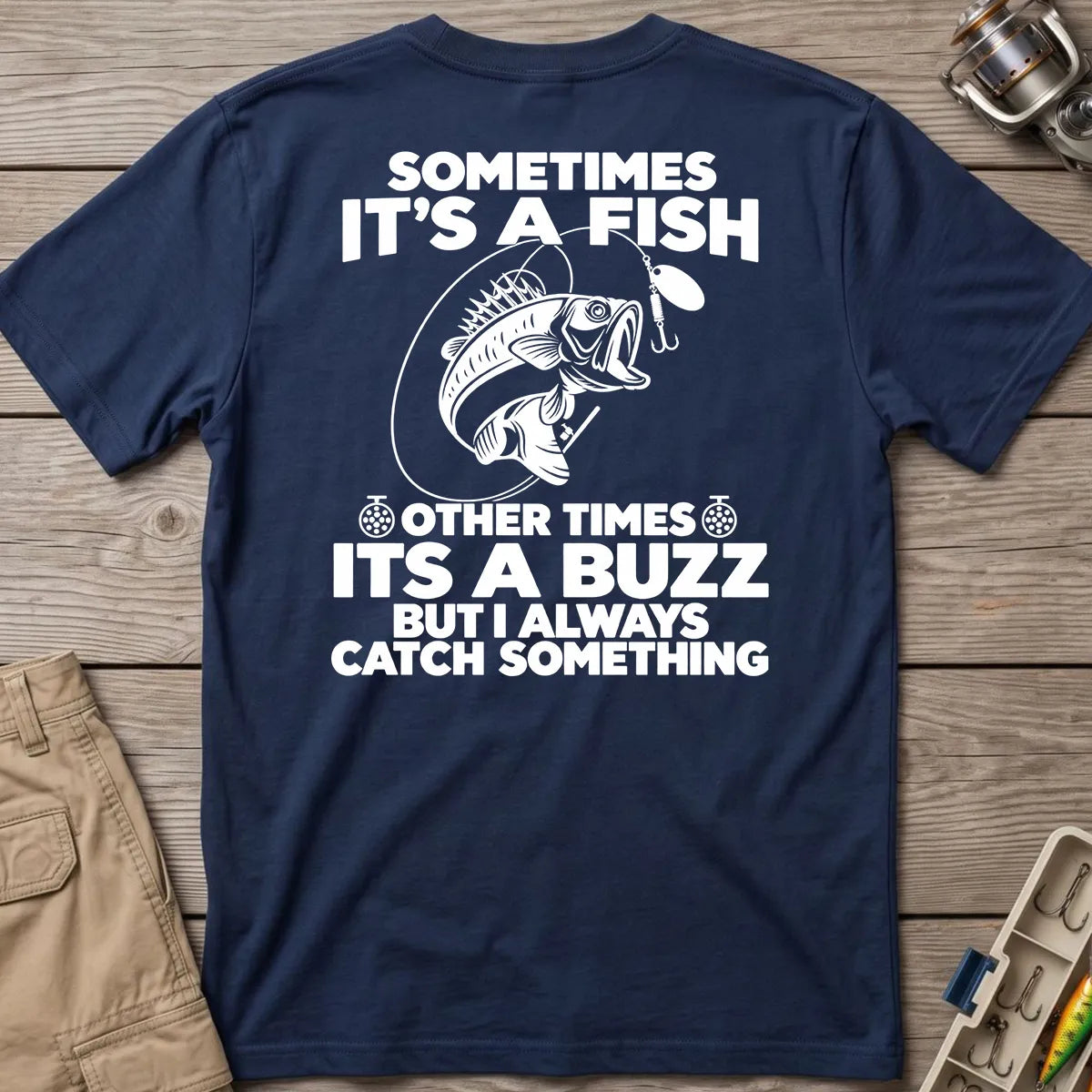 Sometimes a Fish Sometimes a Buzz T-Shirt in Navy