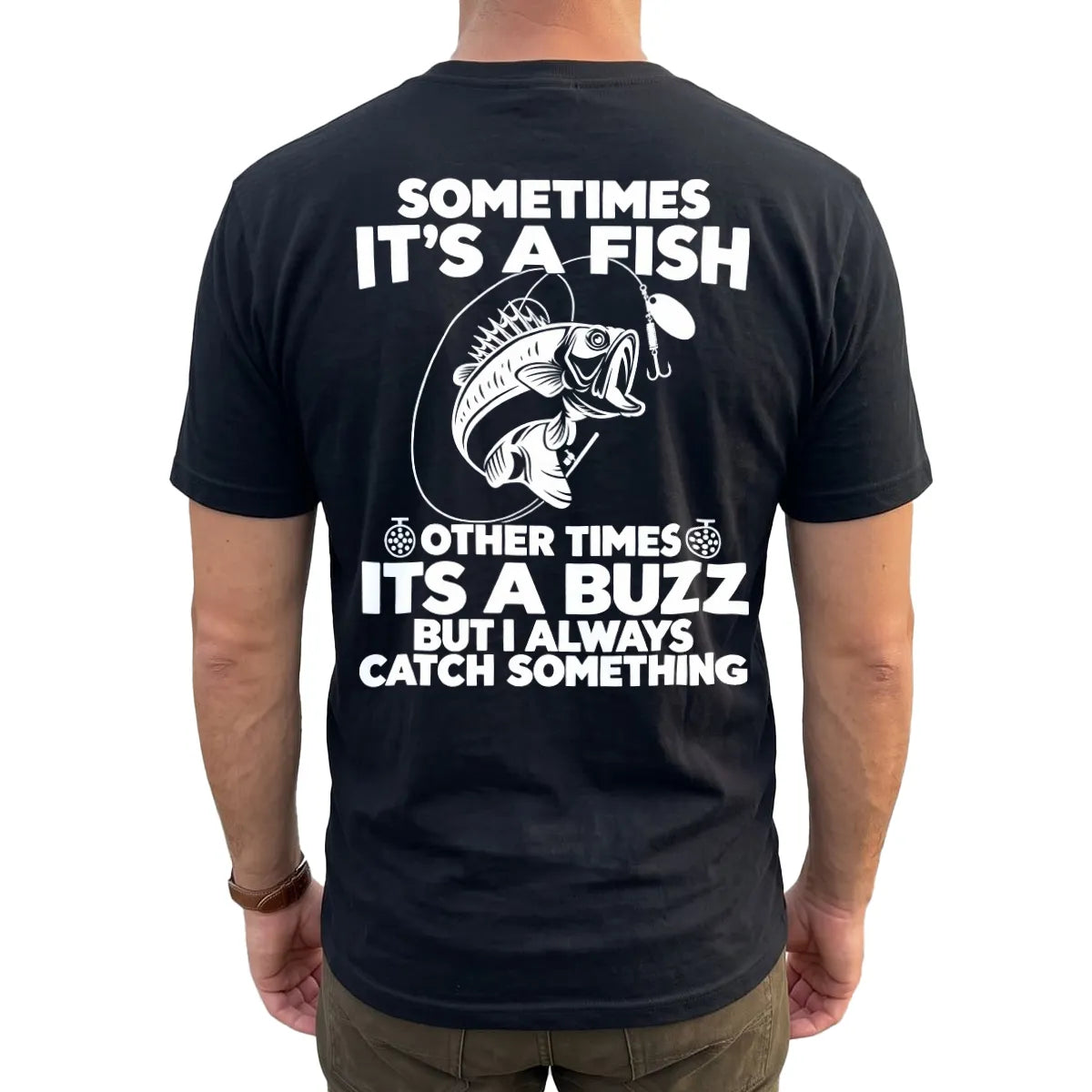 Sometimes a Fish Sometimes a Buzz T-Shirt lifestyle mockup