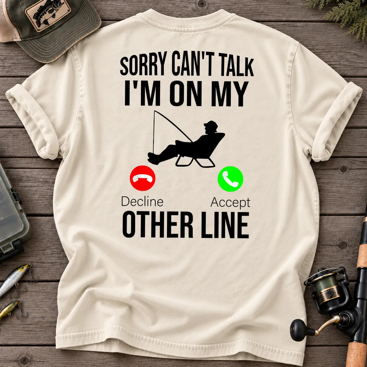 Sorry Can't Talk, I'm on My Other Line Fishing T-Shirt in Ivory