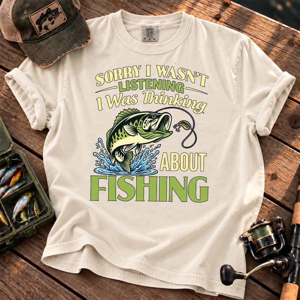 Sorry I Was Thinking About Fishing T-Shirt in Ivory