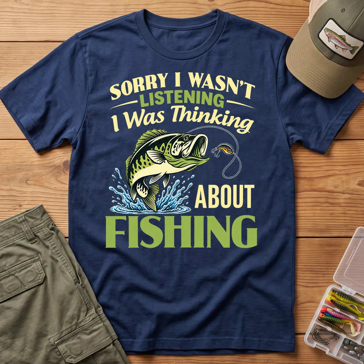 Sorry I Was Thinking About Fishing T-Shirt in Navy