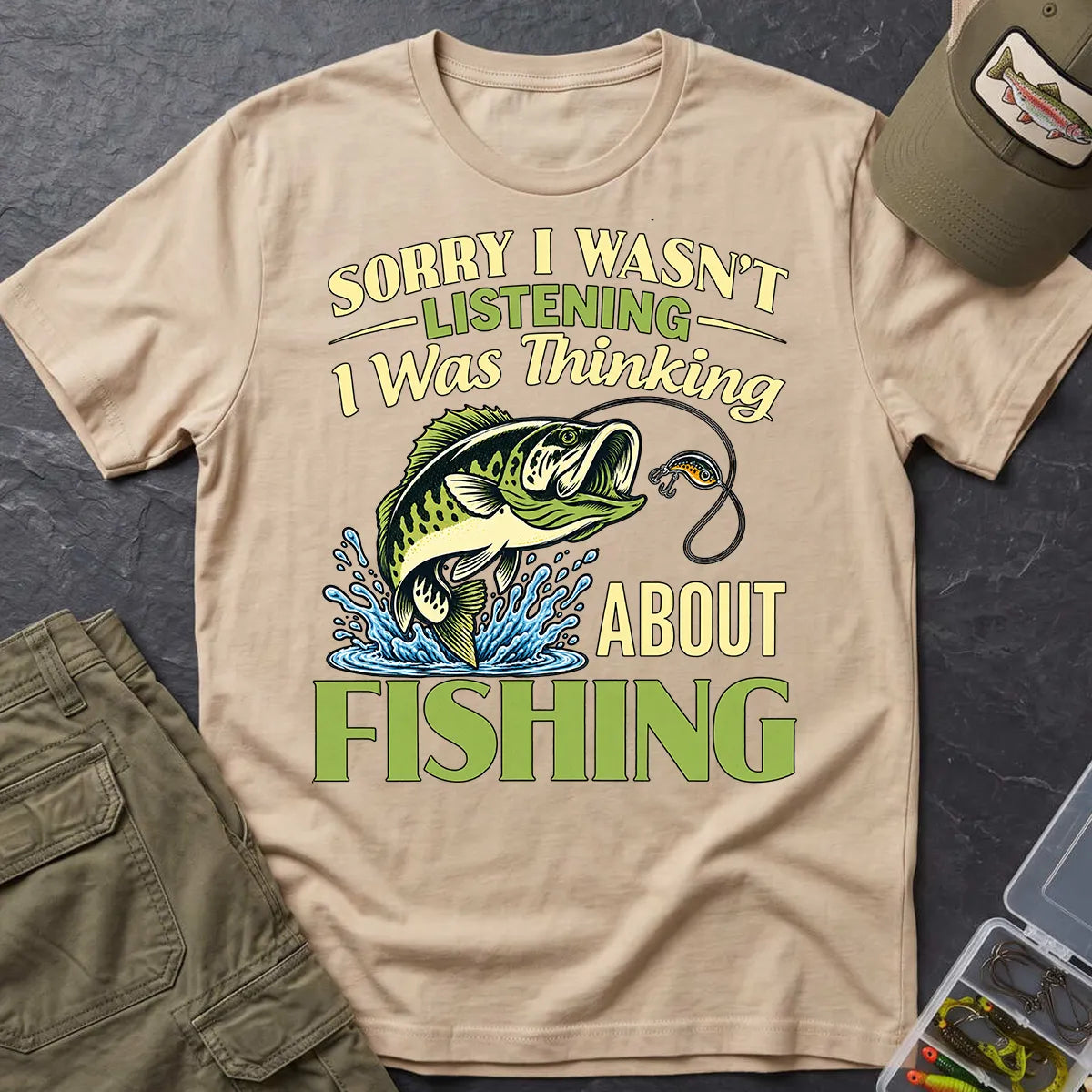 Sorry I Was Thinking About Fishing T-Shirt in Sand