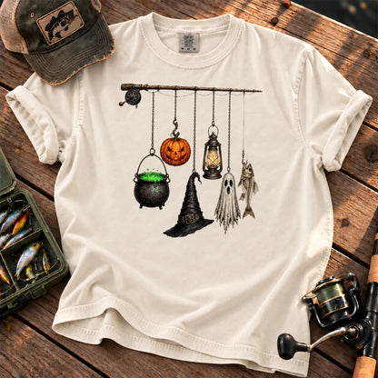 Spooky Fishing Pole Halloween T-Shirt in Ivory