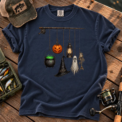 Spooky Fishing Pole Halloween T-Shirt in True Navy