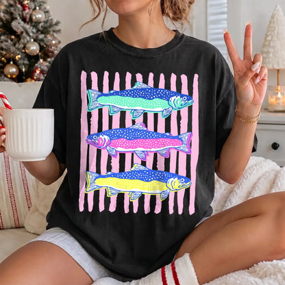 Striped Trout T-Shirt Women model in Black
