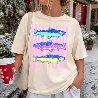 Striped Trout T-Shirt Women model in Ivory
