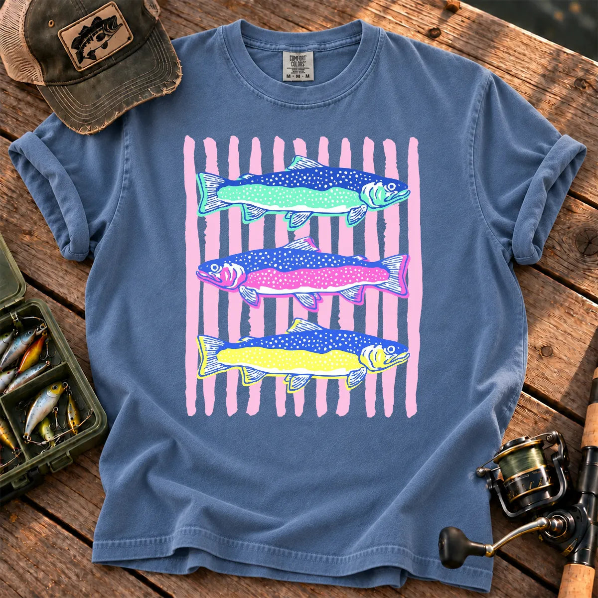Striped Trout T-Shirt in Blue Jean
