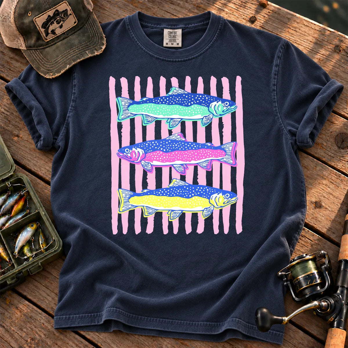 Striped Trout T-Shirt in True Navy