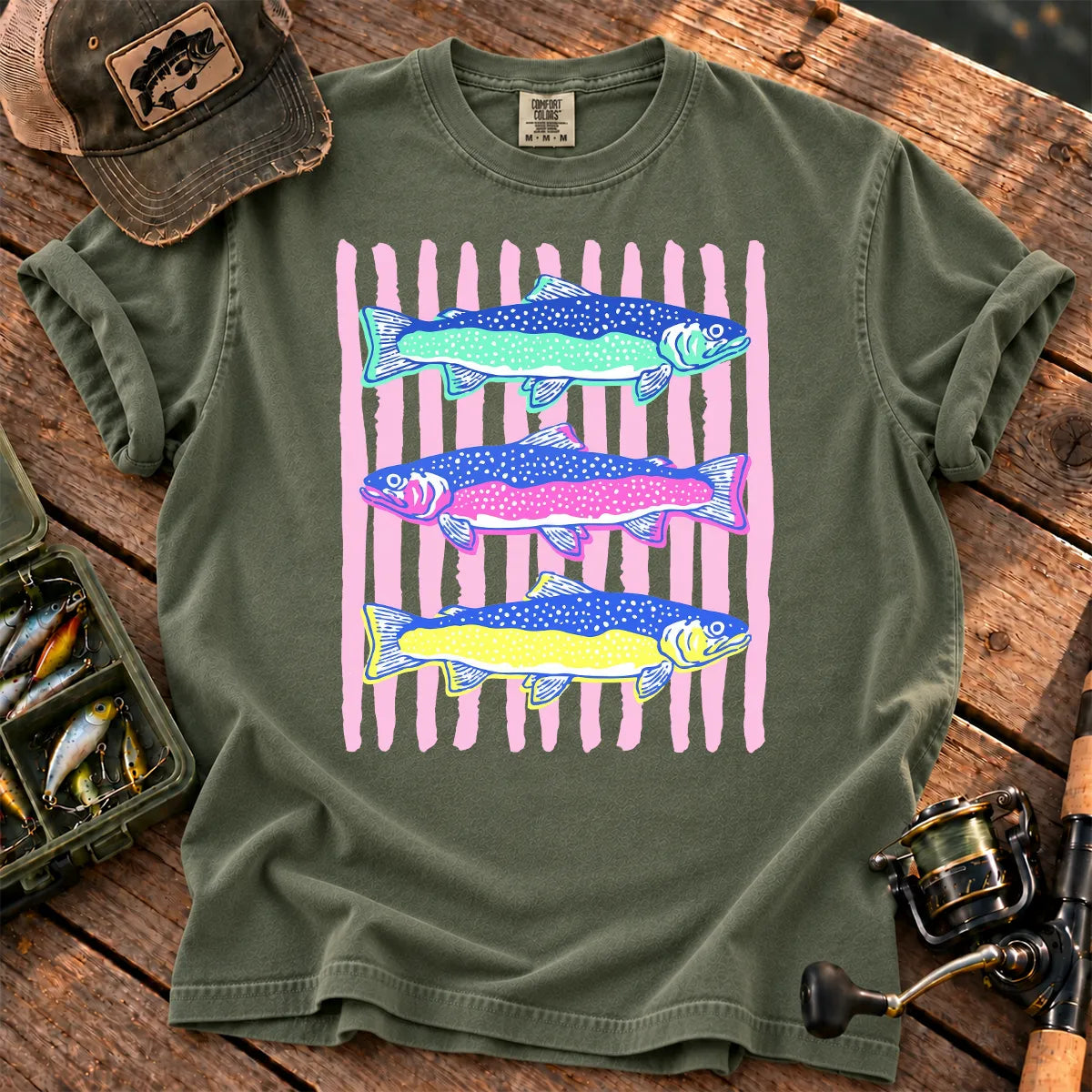 Striped Trout T-Shirt in Moss