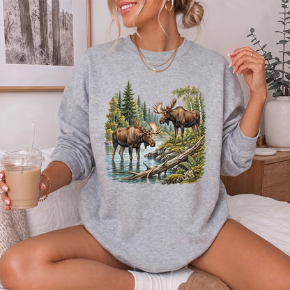 Summer Moose River Sweatshirt Women model in Sport Grey