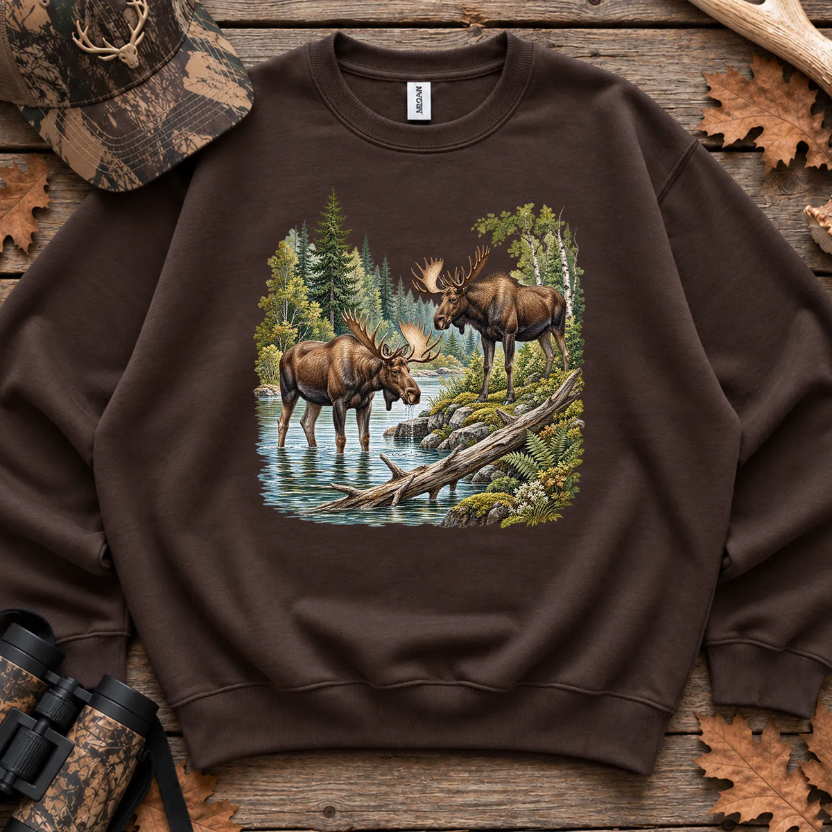 Summer Moose River Sweatshirt in Dark Chocolate