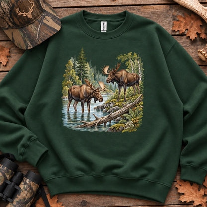 Summer Moose River Sweatshirt in Forest Green