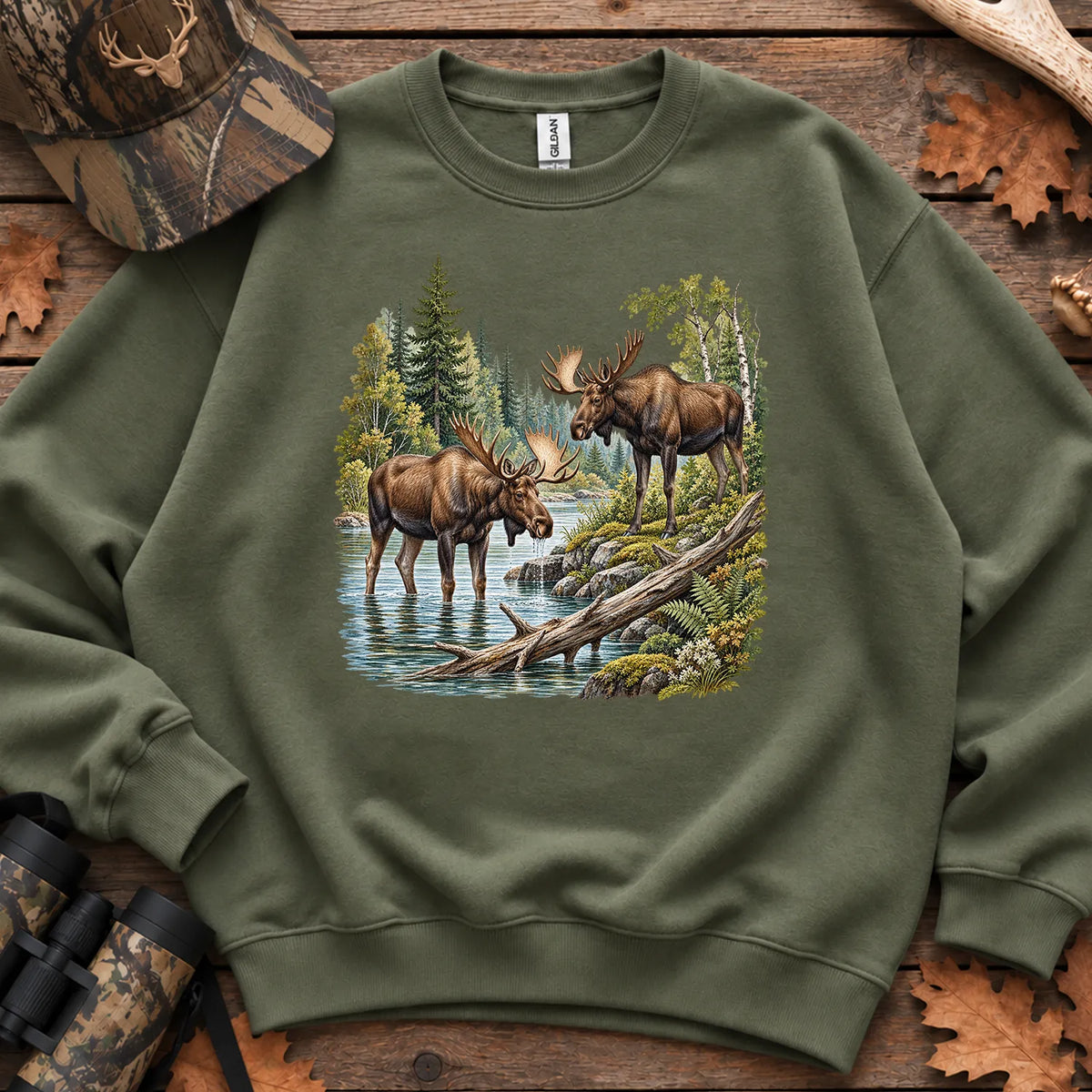 Summer Moose River Sweatshirt in Military Green