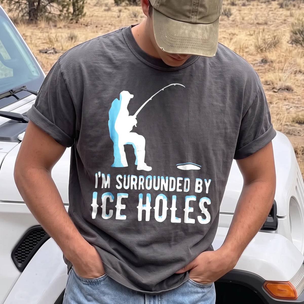 Surrounded by Ice Holes T-Shirt Men model in Pepper