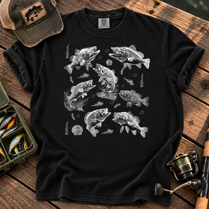 Teal Bass Tattoo Chart T-Shirt in Black