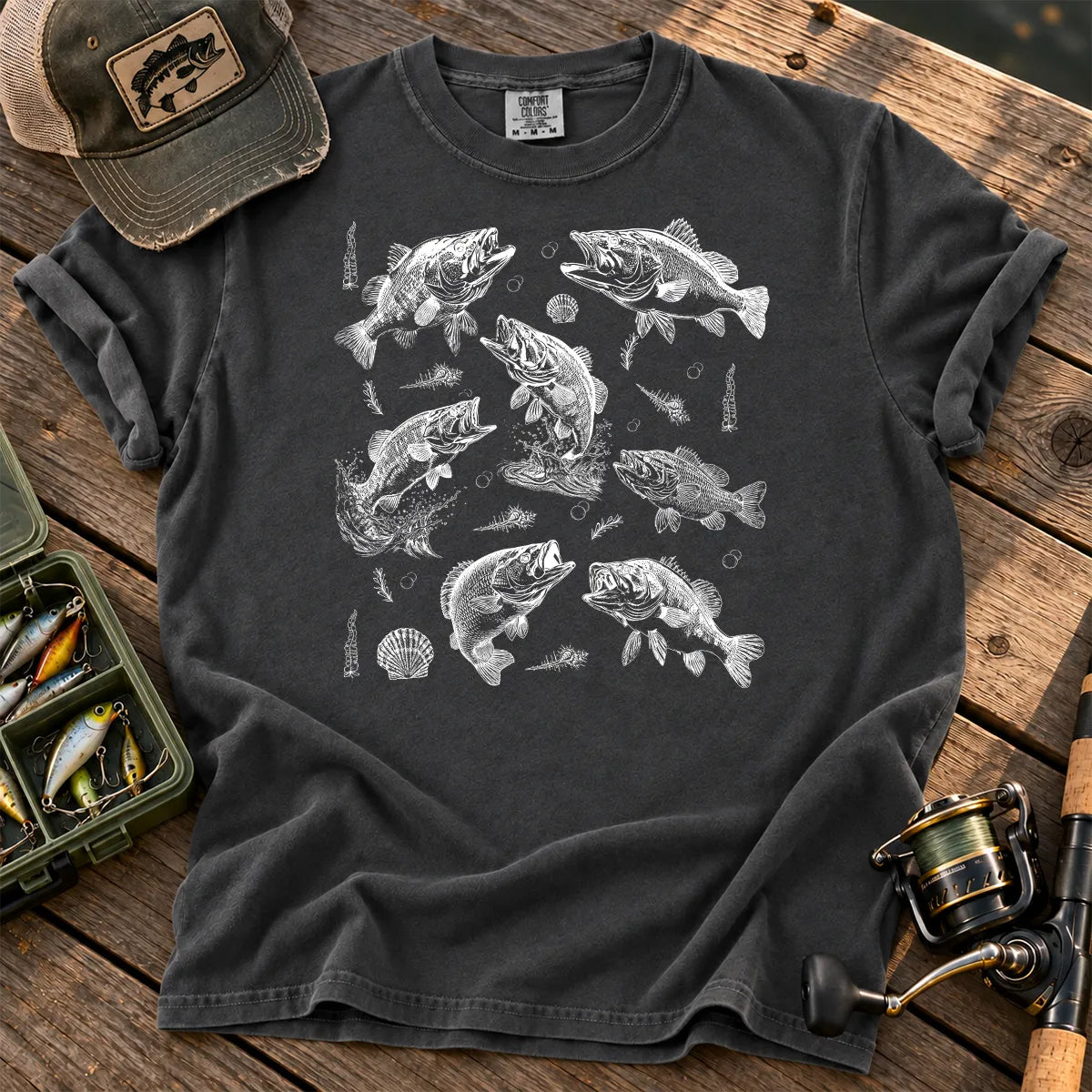 Teal Bass Tattoo Chart T-Shirt in Pepper