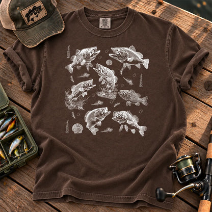 Teal Bass Tattoo Chart T-Shirt in Espresso