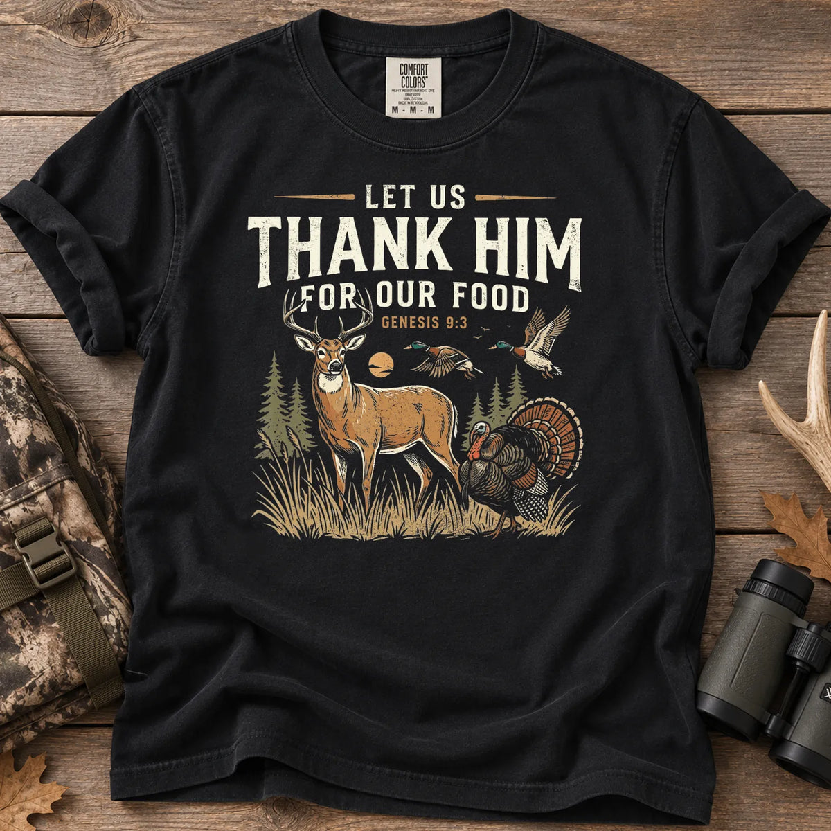 Thank Him for Our Food Hunting T-Shirt in Black