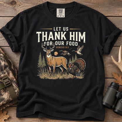 Thank Him for Our Food Hunting T-Shirt in Black