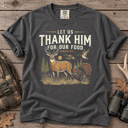 Thank Him for Our Food Hunting T-Shirt in Pepper