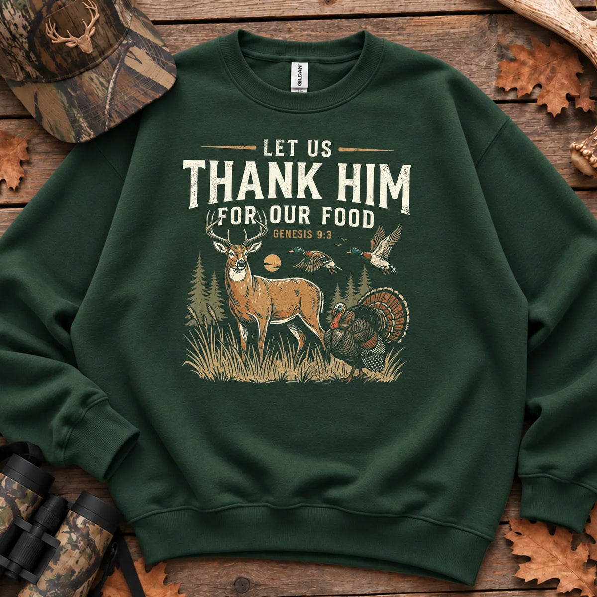 Thank Him for Our Food Sweatshirt in Forest Green