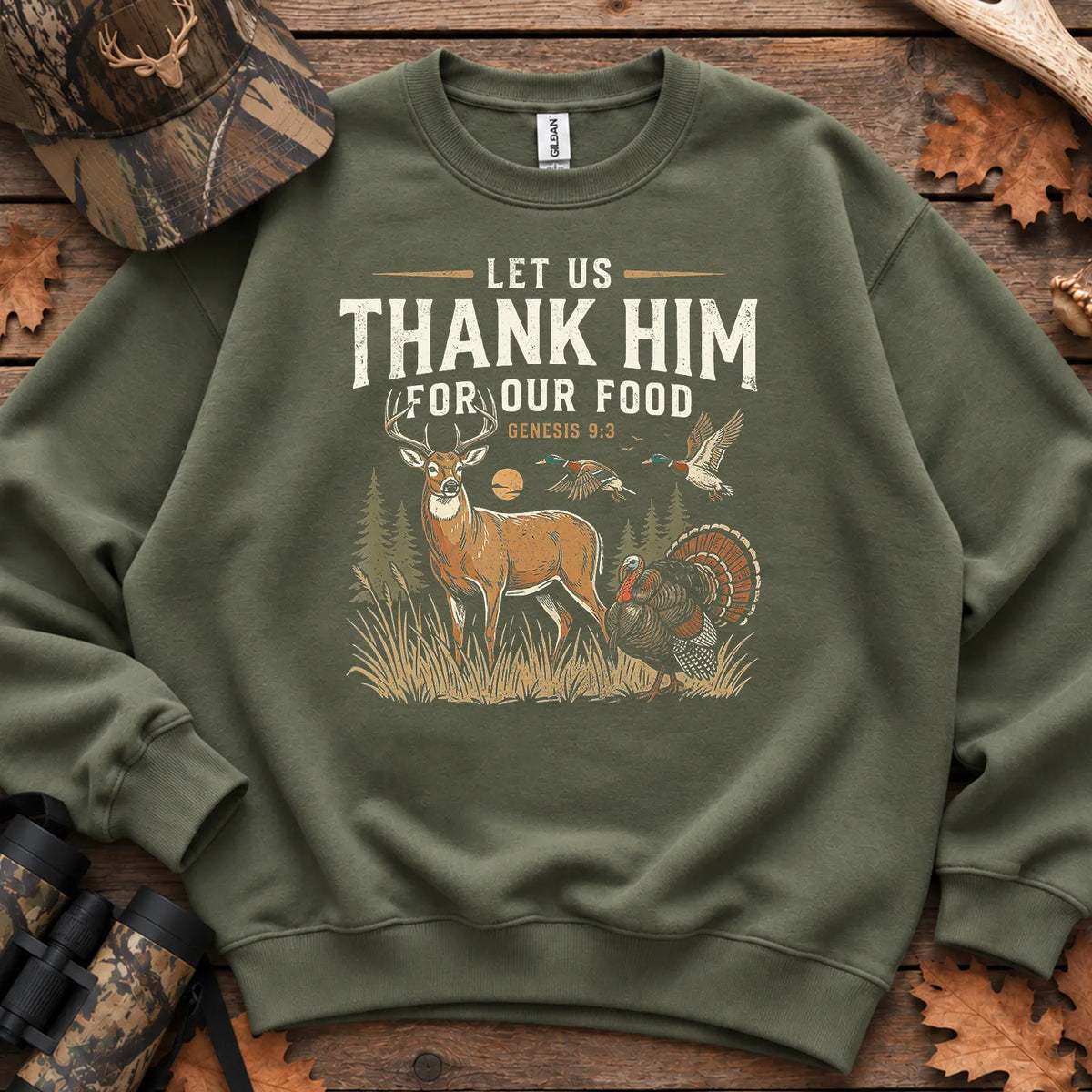 Thank Him for Our Food Sweatshirt in Military Green