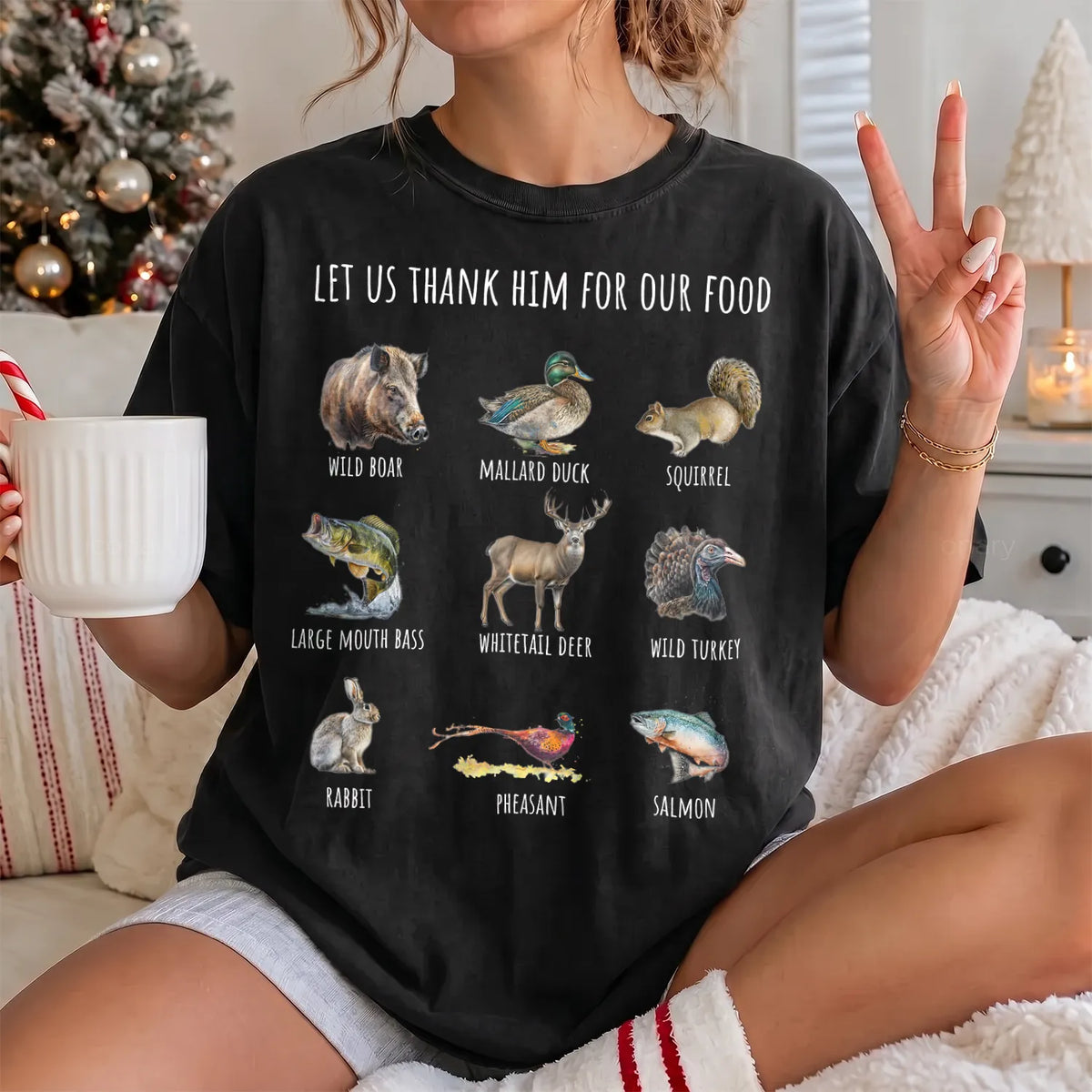 Thank Him for Our Food T-Shirt Women model in Black