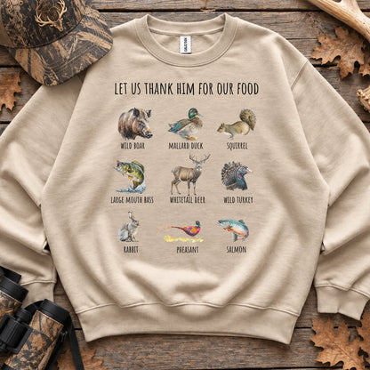 Thank Him Hunting Animals Sweatshirt in Sand