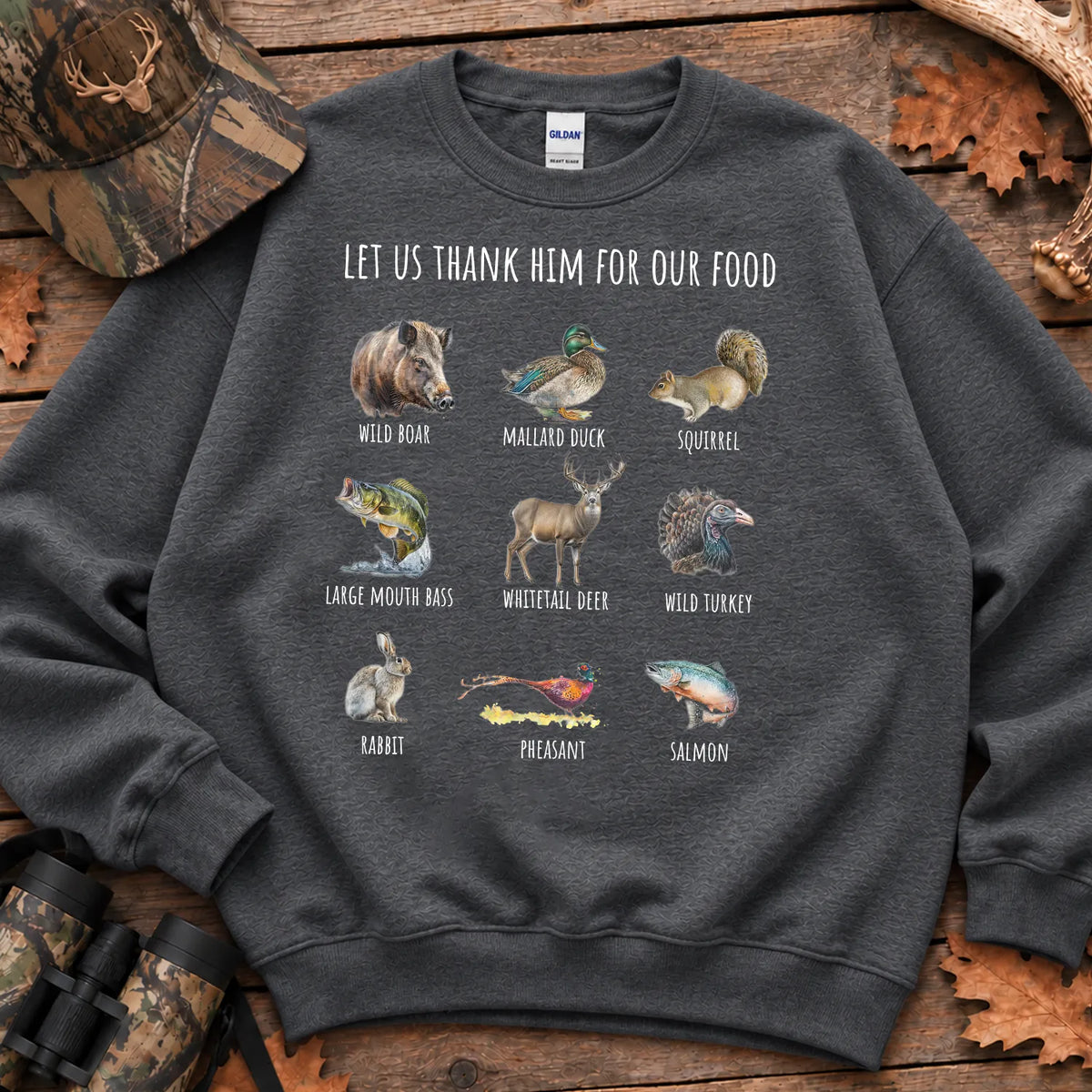 Thank Him Hunting Animals Sweatshirt in Dark Heather