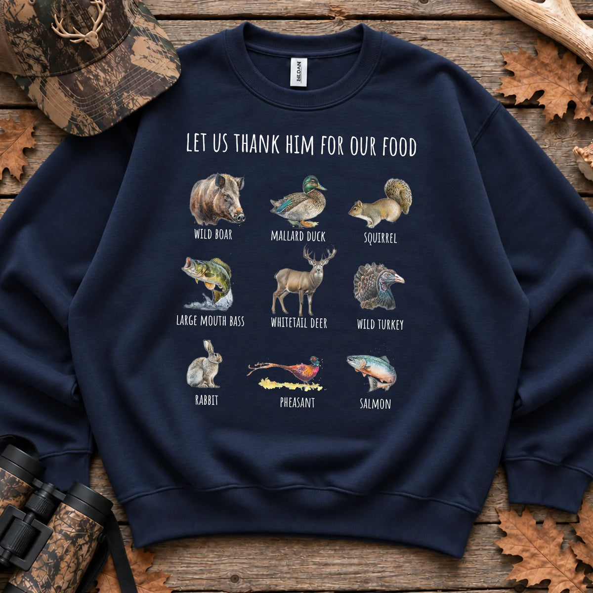 Thank Him Hunting Animals Sweatshirt in Navy