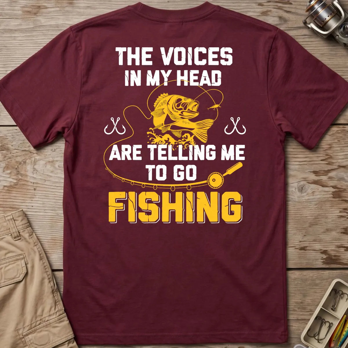 The Fishing Voice in My Head T-Shirt in Maroon