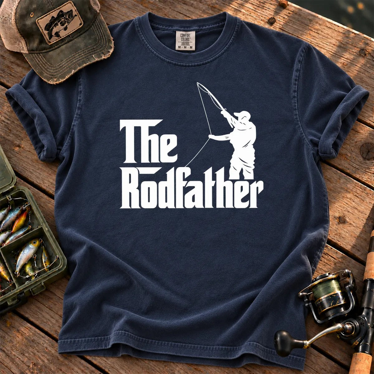 The Rodfather Fishing T-Shirt in True Navy