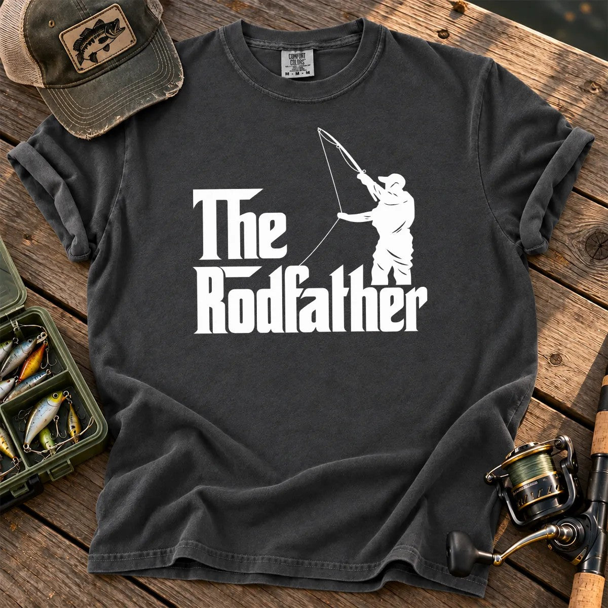 The Rodfather Fishing T-Shirt in Pepper