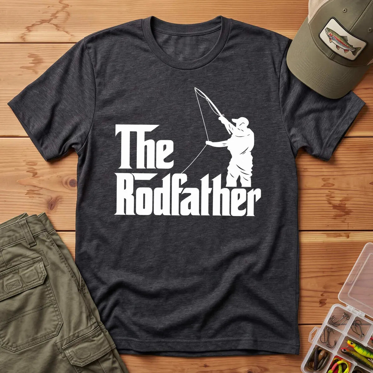 The Rodfather Fishing T-Shirt in Dark Heather