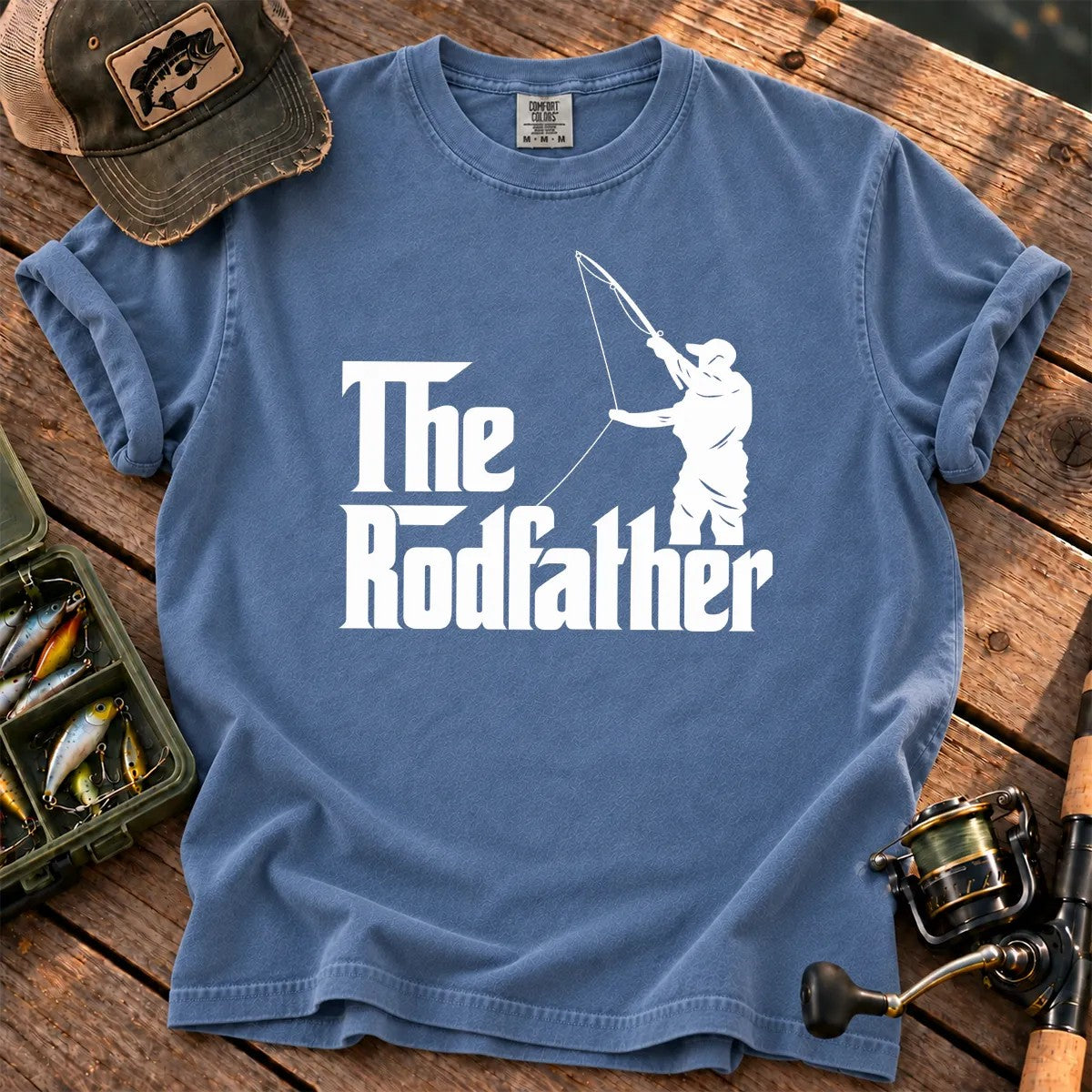 The Rodfather Fishing T-Shirt in Blue Jean